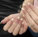 French Gel Nail Tips - French Tip Nails Coffee Medium Almond Fake Nails for Nail Art With Glue Stickers Nail File